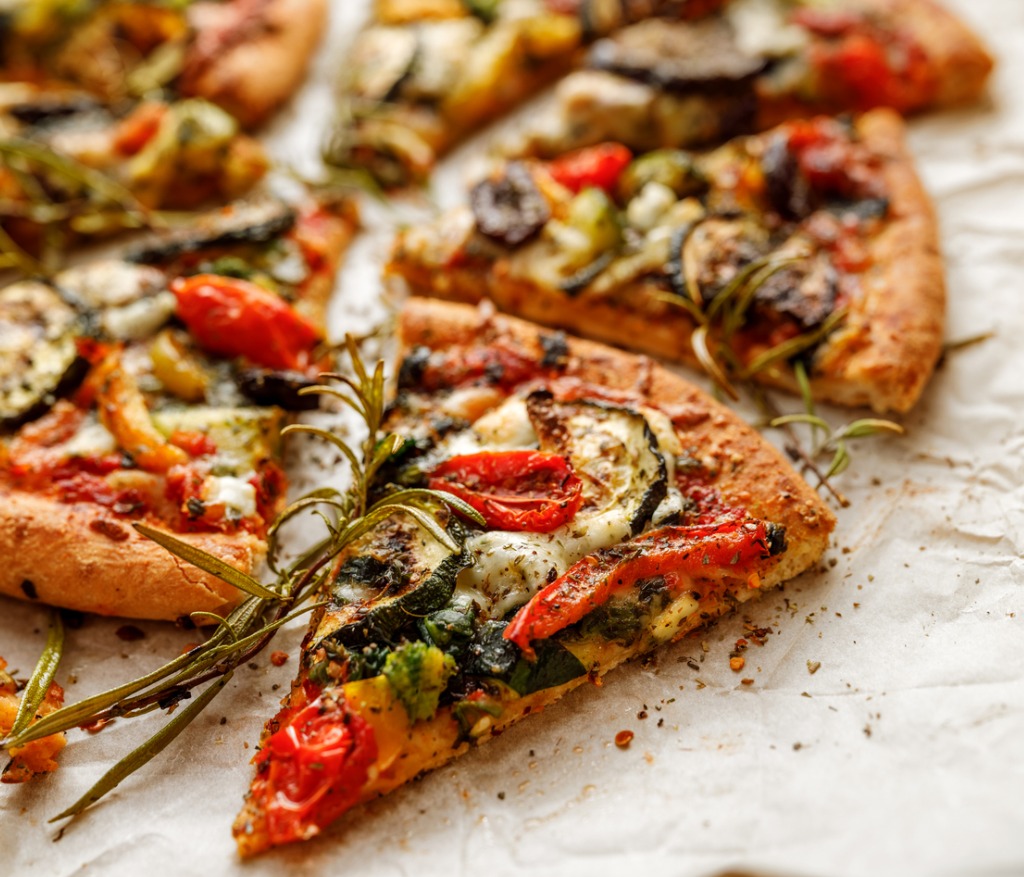 Vegetarian Pizza With Addition Grilled Vegetables And Aromatic Herbs Picture Id1127544478 